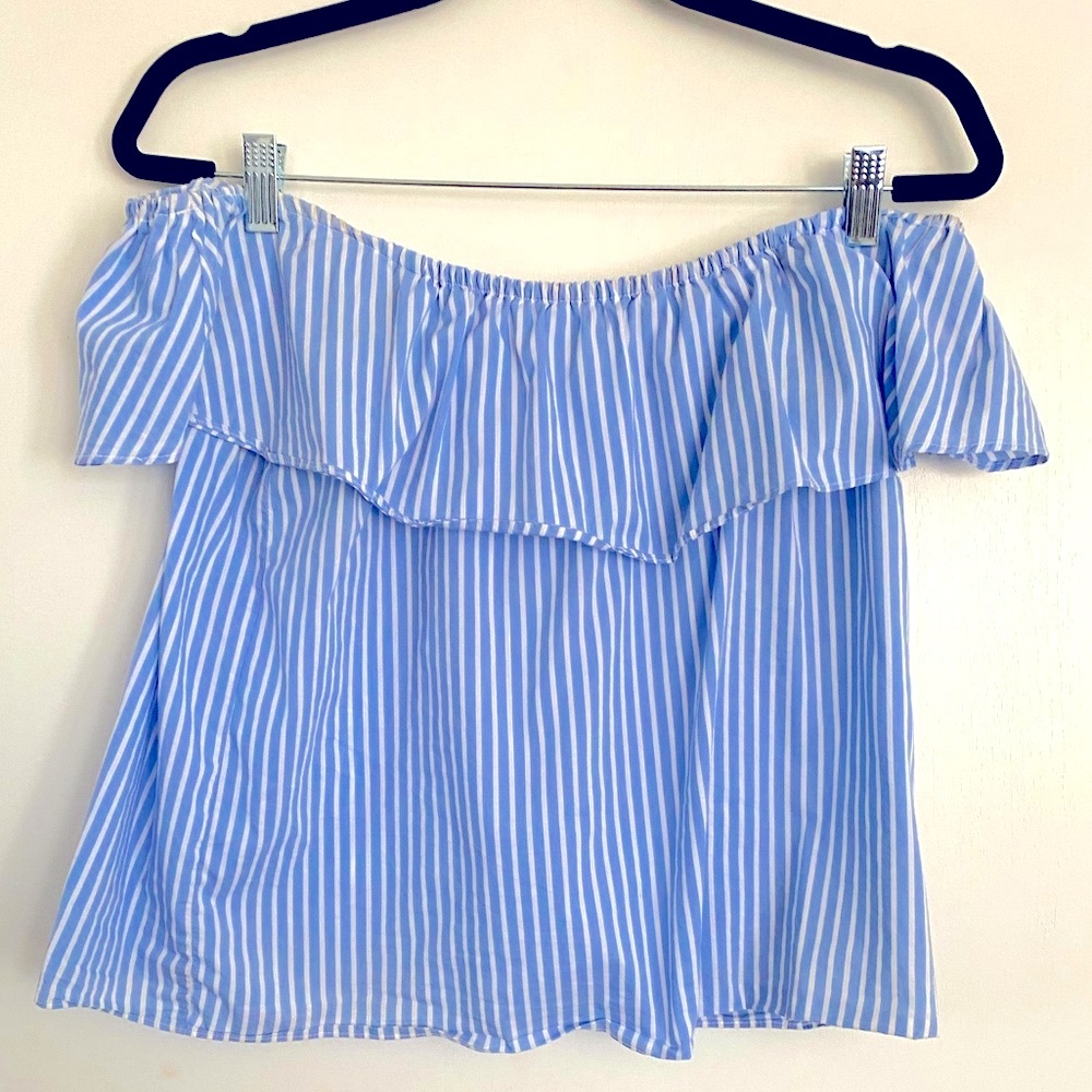 Cute Blue & White Off Shoulder Top